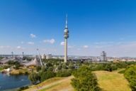 Panoramiczny widok na Park Olimpijski w Monachium